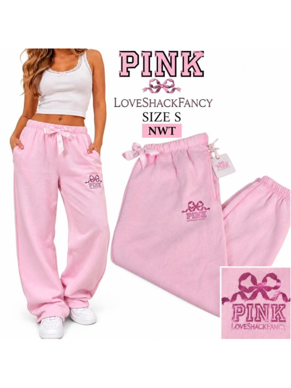 Victoriaβs Secret PINK x LoveShackFancy Pink Sweatpants Joggers NWT S